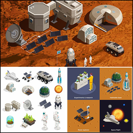 5套卫星发射火箭发射宇航员航天科技2.5D等距插图
