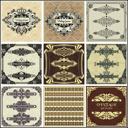12款欧式花纹边框标签图案第一素材网矢量素材精选