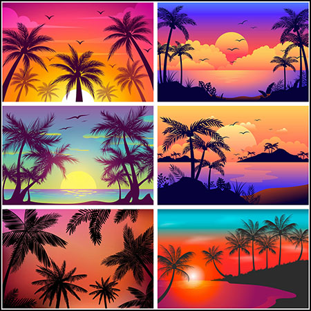 8款日出和夕阳海边沙滩风景景观第一素材网矢量背景精选