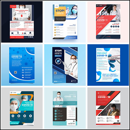 12套预防病毒传播防护指南传单海报第一素材网矢量模板精选