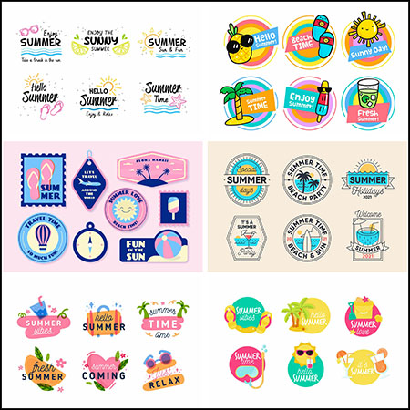 7套夏季旅游渡假饮料冷饮元素贴纸标签第一素材网矢量素材精选