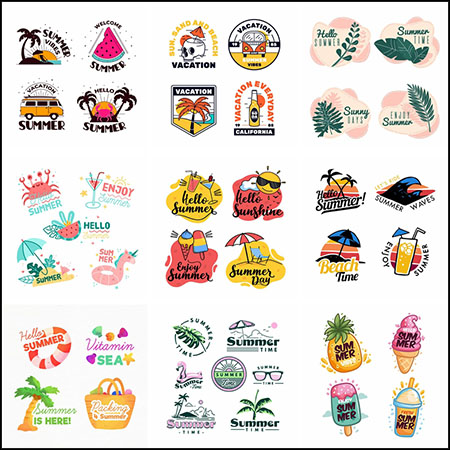 12套夏季旅游渡假水果饮料冷饮贴签标签贴纸第一素材网矢量素材精选