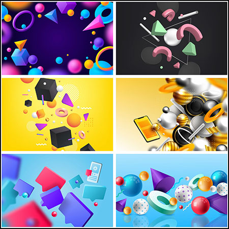 8套3D立体多边形球体正方体几何图形背景第一素材网矢量模板精选