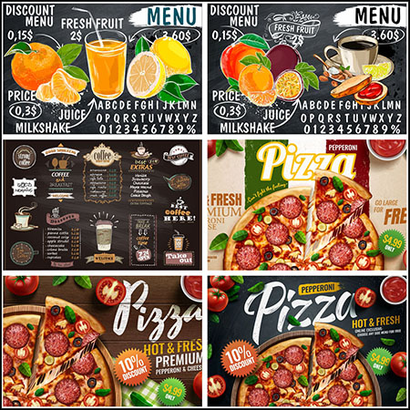 7款快餐店菜单披萨快餐美食促销海报第一素材网矢量素材精选