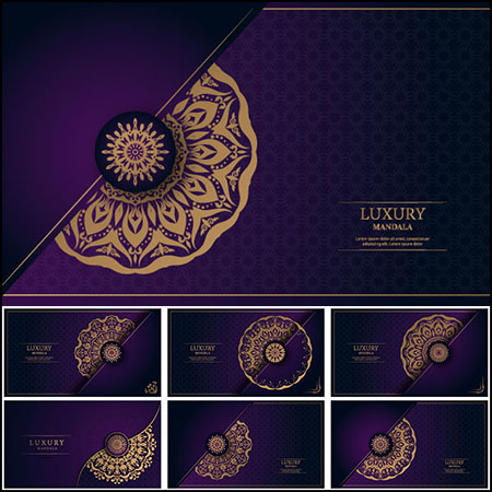 7款欧式曼陀罗剪纸花纹紫色名片第一素材网矢量模板精选