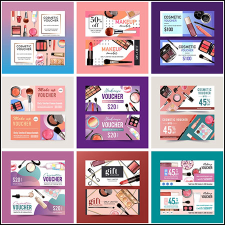 9套女性化妆品化妆工具促销打折现金抵用券第一素材网矢量模板精选