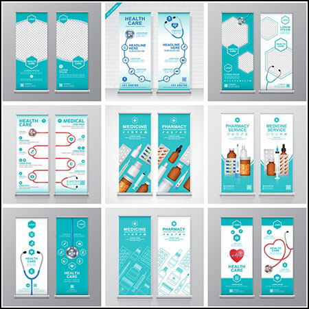 9套医院健康医疗体检医院展板易拉宝矢量海报