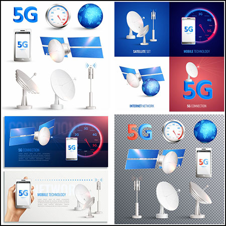 6套未来科技5G手机卫星信号传输接收插图第一素材网矢量素材精选