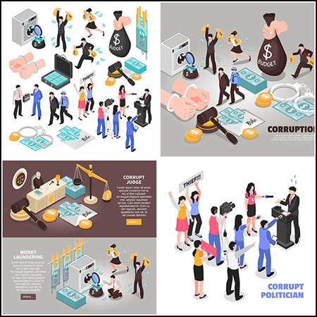 6套金融诈骗罪犯小偷抓捕2.5D等距插图第一素材网矢量素材精选