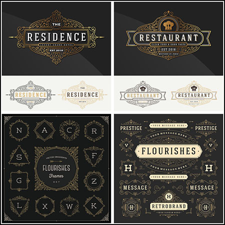 14款欧式复古图案LOGO标志标签第一素材网矢量模板精选