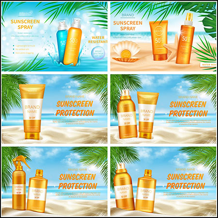 10款夏季防晒霜防嗮乳海报横幅第一素材网矢量模板精选