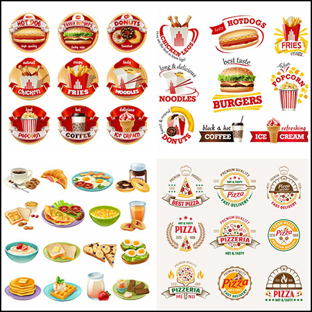 6套快餐店薯条热狗炸鸡等美食贴纸LOGO标志插图第一素材网矢量素材精选