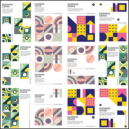 12款现代几何计划书封面抽象模板PSD源文件