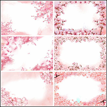 9款桃花边框背景蚂蚁图库精选PSD分层模板