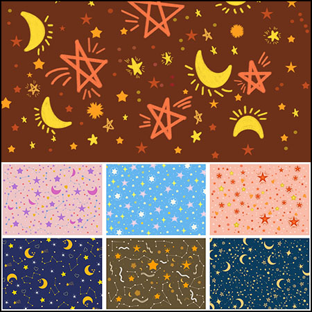 16款卡通星星月亮平铺背景蚂蚁图库精选PSD模板