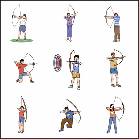 10款射箭的卡通人物剪贴画PSD插图