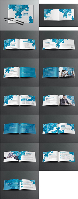 一套创意蓝色几何图案装饰主题画册模板蚂蚁图库精选PSD分层素材