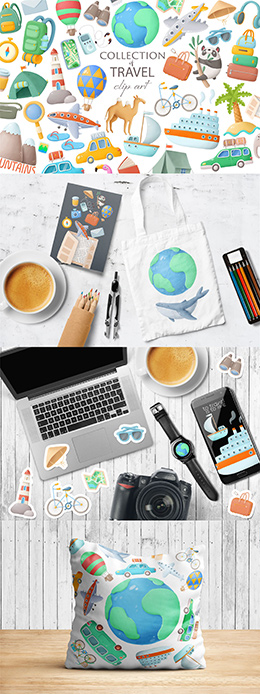 可爱卡通旅行剪贴画元素蚂蚁图库精选PSD分层素材