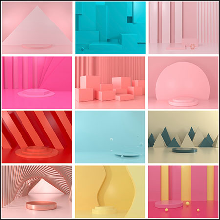 28款3D立体商品展示台背景蚂蚁图库精选PSD分层模板