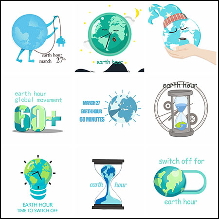 24款地球一小时日节能环保插图蚂蚁图库精选PSD分层模板