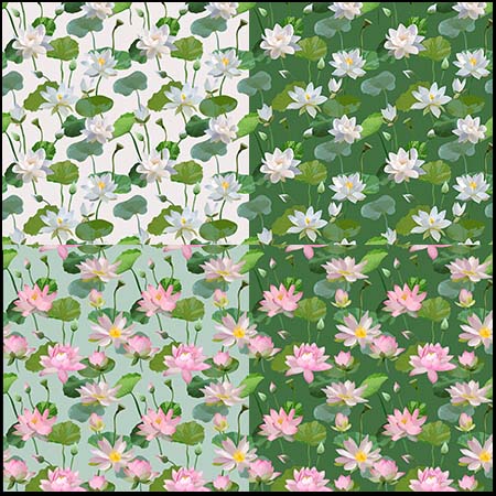 荷花水彩画无缝背景矢量素材