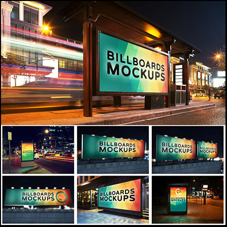 夜间广告牌展示样机模板