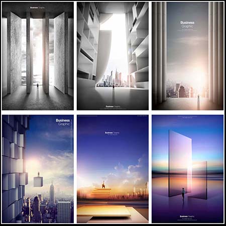 12款企业科幻虚拟建筑空间蚂蚁图库精选PSD模板