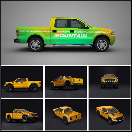 皮卡汽车体广告贴图样机模板货车LOGO展示效果标志PSD素材