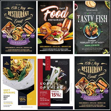 5款餐馆美食宣传PSD海报传单