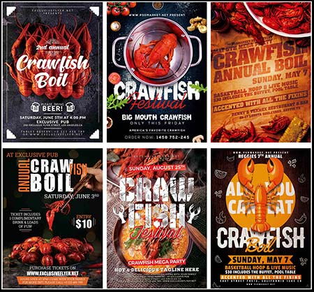 8款龙虾美食龙虾节欧式促销PSD海报模板