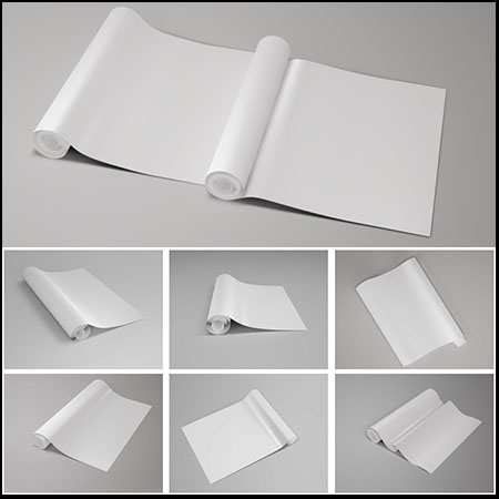 壁纸墙纸卷轴多角度展示样机PSD素材