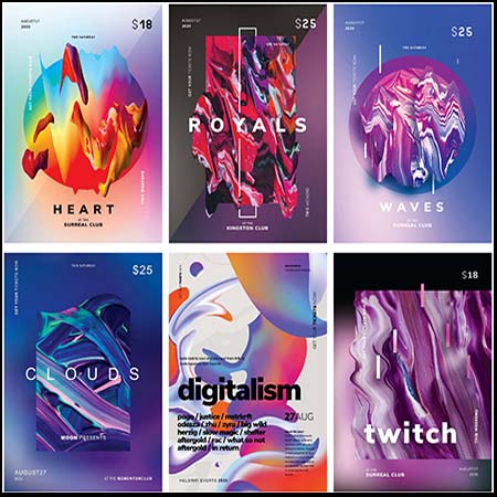 时尚高端国外渐变颜料涂抹流体海报PSD背景模板