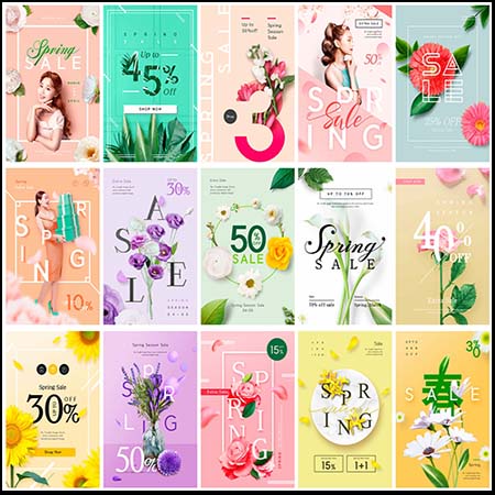 春季花卉背景商场打折促销PSD海报素材