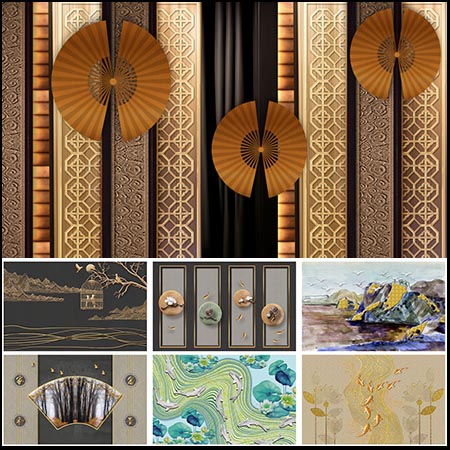 新中式中国风3D立体电视背景墙沙发工笔画蚂蚁图库精选PSD模板