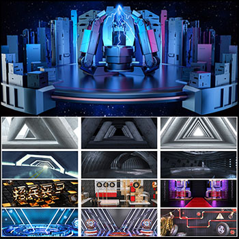 炫酷电商装饰科技背景场景C4D效果PSD素材