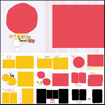 卡通儿童摄影素材 影楼写真儿童方版照相册排版蚂蚁图库精选PSD模板