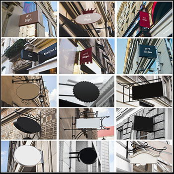 餐厅咖啡馆商城小店铺门头门面招牌PSD样机智能贴图模型