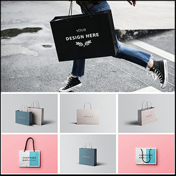 商场购物手提礼品包装纸袋子PSD样机VI展示设计智能贴图素材模板