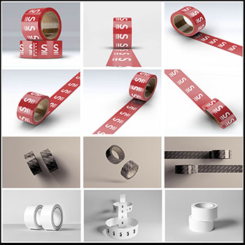 塑料宽胶布透明胶带不干胶PSD样机玻璃贴VI智能贴图效果展示素材