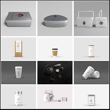 66款茶壶杯子灌装茶叶花茶盒子纸袋和瓶装茶叶PSD样机模型