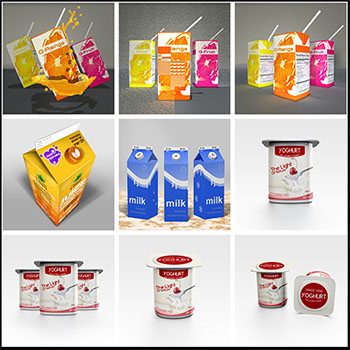 56款桶装奶瓶盒装牛奶酸奶PSD样机模型