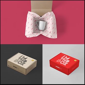 3套牛皮纸盒PSD样机模型