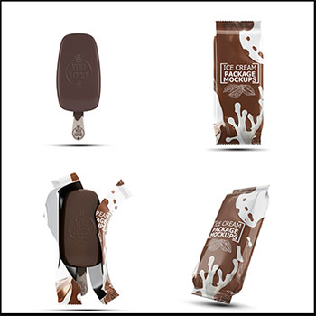 冷饮冰淇淋包装和撕开的冰淇淋PSD样机模型