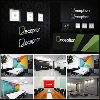 128款形象墙背景PSD分层样机LOGO展示样机