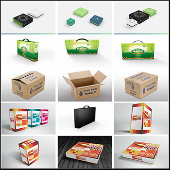 正方形长方形包装盒和手提礼物盒PSD样机模型