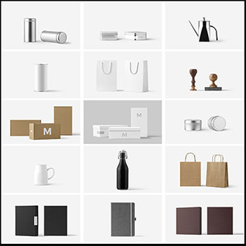 63款常用杯子盒子瓶子笔记本衣服PSD样机模型