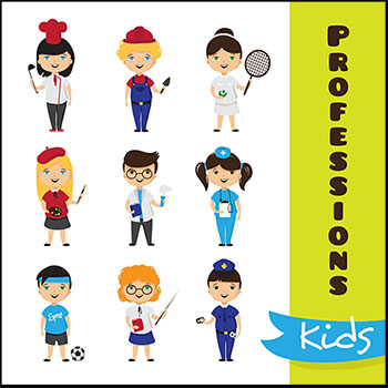 可爱卡通儿童职业装扮矢量插图