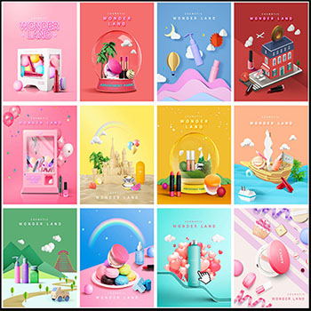 20款商品展台C4D美妆促销横幅海报立体背景蚂蚁图库精选PSD模板