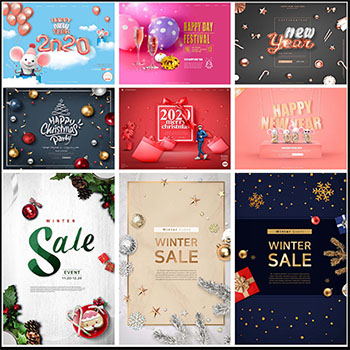 2020圣诞节跨年新年打折促销活动PSD海报模板