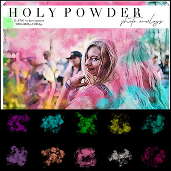 15款彩色飞溅彩色发光粉末覆盖叠加层Overlays素材
